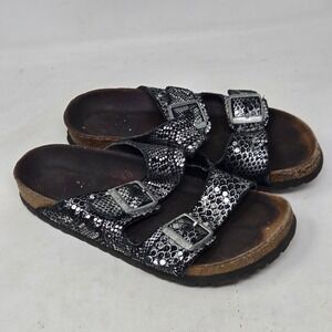 Birkenstock Arizona Soft Footbed Sandals Silver Black Snakeskin Metallic 36 L5